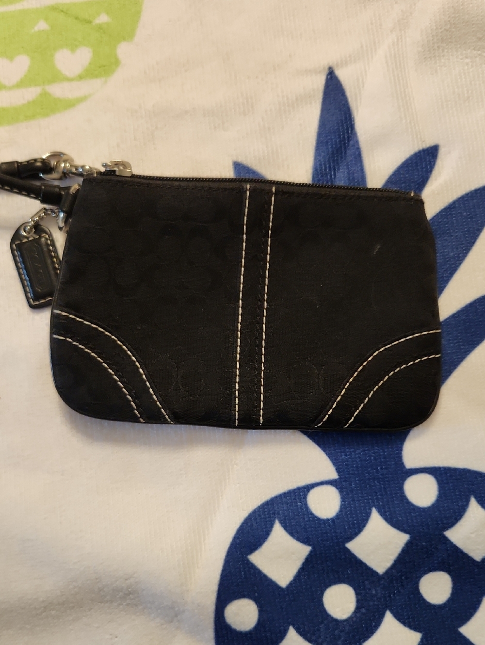 Coach Black Signature Canvas Wristlet with Contrast Stitching